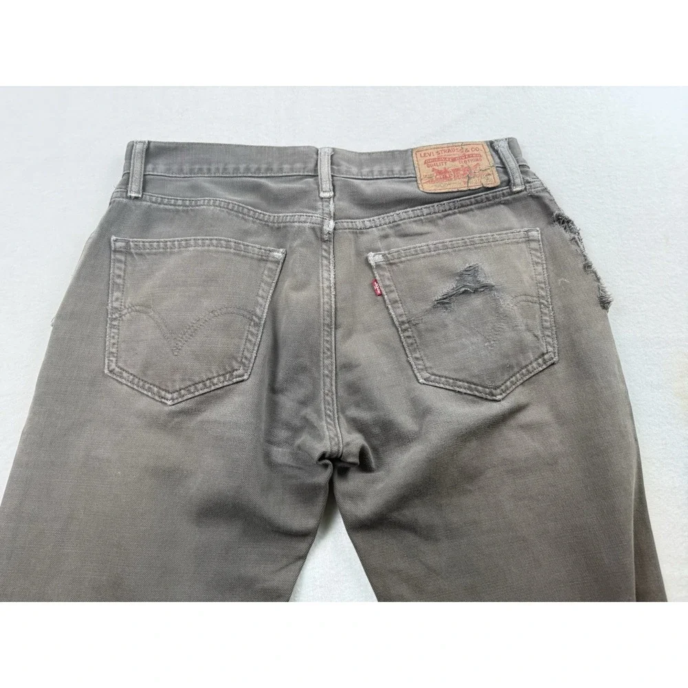 Levi's 505 Straight Fit Trashed Olive Gray Denim Jeans Size 32x32 Rips Stains